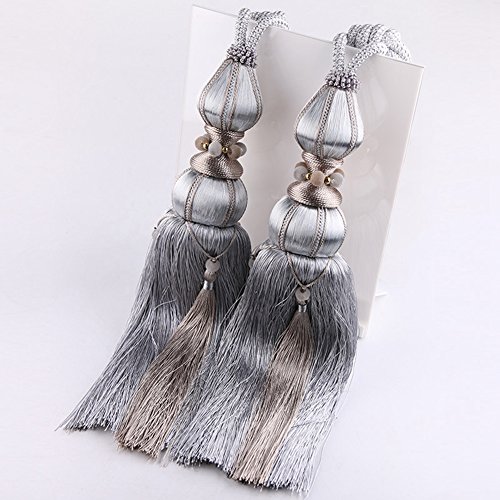 BERTERI 1 Pair Window Curtain Tassel Tiebacks, Luxury Grey Curtains Hanging Ball Holdback Living Room Supplies Window Treatment Accessories