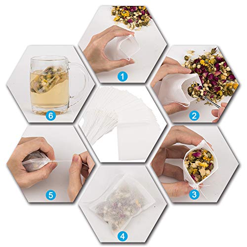 YINGKESI Tea Filter Bags, Disposable Tea Infuser, Safe & Natural Material, 1-Cup Capacity, Drawstring Empty Bag for Loose Leaf Tea, Set of 100(3.15 x 3.94 inch)