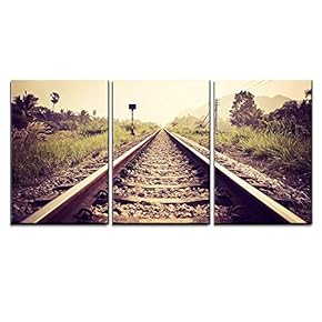 3 Piece Canvas Wall Art - Vintage Railroad - Modern Home Art Stretched and Framed Ready to Hang - 16"x24"x3 Panels