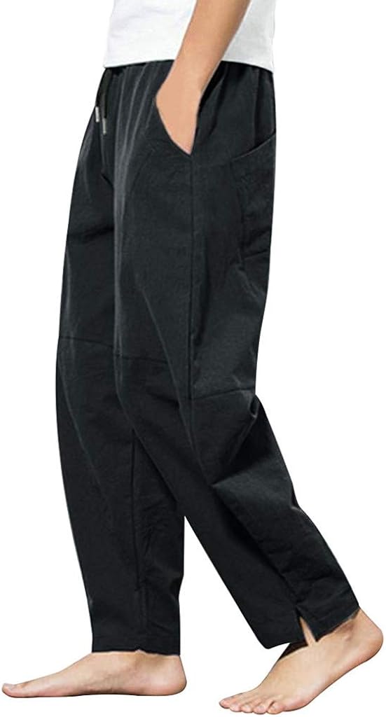 Modaworld Pantaloni Uomo Cotone e Lino Pantaloni Larghi Uomo Leggero  Traspirante Tinta Unita Lungo Pantaloni Harem con Coulisse Uomo Pantaloni  berjaya.edu.my