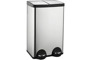 JM ·YIPENG 60 Liter (2x30L) 16 Gallon Dual Trash Can, Recycle Bins for Kitchen with 2 Compartments, Trash and Recycle Bin Combo, Soft Close Lid, Stainless Steel Trash Can