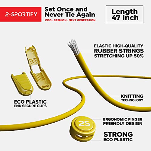 2SPORTIFY 2 Pack No Tie Shoelaces for Kids and Adults - Tieless Elastic Shoe lace with Lock for Sneakers Rubber - Round Shoe Laces (Black-Black)