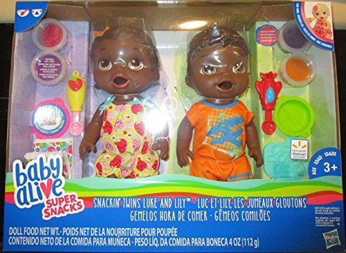 NEW Baby Alive Super Snacks Snackin' TWINS LUKE AND LILY AFRICAN AMERICAN DOLLS