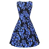 Costyleen Women's 1950s Vintage Floral Boat Neck Sleeveless Party Swing Dress with Belt