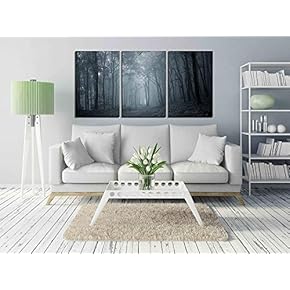 3 Piece Canvas Wall Art - Night in a Dark Forest - Modern Home Art Stretched and Framed Ready to Hang - 16"x24"x3 Panels