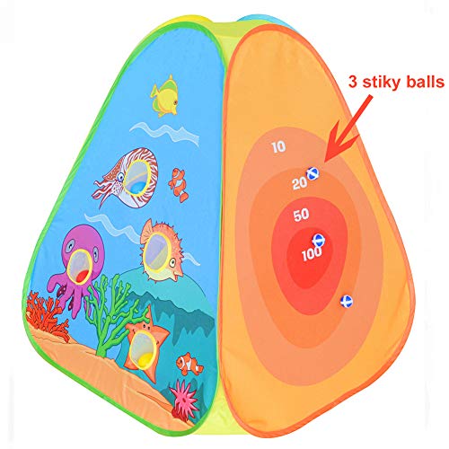 PLAY 10 Kids Pop up Ball Pit Tent with Ball Shooting and Sticky Balls Design,Including 50 Pit Balls and 3 Sticky Balls