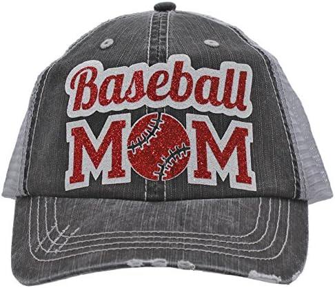 Baseball Mom Dad Sports Glittering Trucker Style Cap Hat| Rocks any Outfit| (Red)