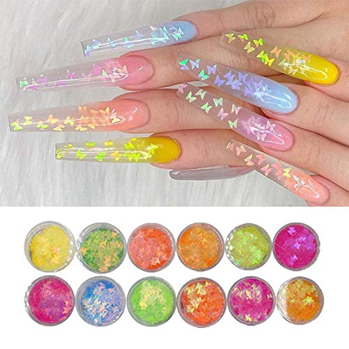 12 Colors Set Greasepaint Color Butterfly Shape Nail Sequins Glitter for Flakes Manicure Art Decoration Accessories Tools Sequins for Nail Art Glitter Manicure Material Crafts Art Decoration YCF-12C