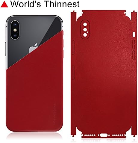 iPhone X Case, (Cowhide Leather Cover+ Glass)2 in 1 Shock Absorption Double Protection Military-Juqitech Soft Genuine Cowhide Leather Cover + HD Screen Protector for iPhone X – Red