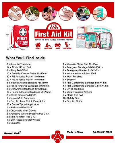 First Aid Kit - Small Compact First Aid Kit Bag(175 Piece) - Reflective Bag Design- Includes 2 x Eyewash,Instant Cold Pack,Emergency Blanket, CPR Face Mask for Travel, Home, Office, Vehicle,Camping - Thumbnail 7