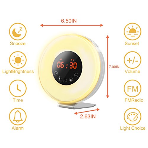 Wake Up Light Alarm Clock,Valoin Digital LED Alarm Clock with 7 Colors Night Light Sunrise and Sunset Simulation, 6 Natural Sounds and FM Radio for Adults and Kids