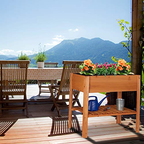 Relaxdays Hochbeet, Tannenholz, Ablagefach, 4 Beine, Pflanzkasten, Blumen, Kräuter, HBT: 80 x 88 x 43,5 cm, rotbraun – Bild 3