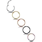 Xpircn 14G 16G 18G 20G Nose Rings Hoops Lip Septum Rings 316L Surgical Steel Tragus Daith Cartilage Earrings for Women Nose Ring Hoop Hinged Segment Ring Nose Piercing Jewelry