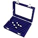 Pasutewel Earring Storage Case 7 Slots Ring Velvet Display Case Box Earring Ring Organizer Velvet Jewelry Tray Cufflink Storage Showcase with Clear Glass Lid Blue