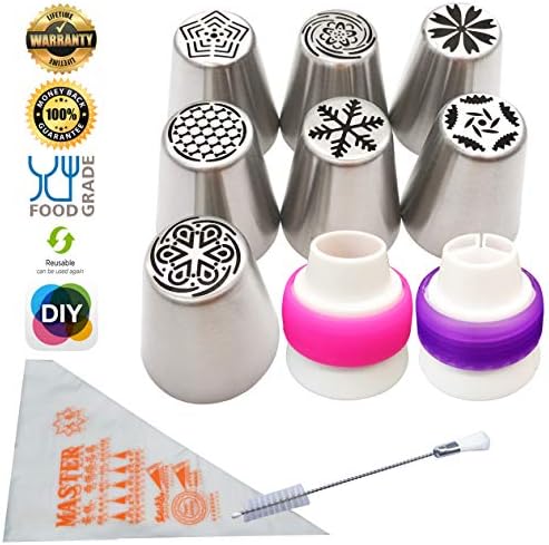 Russian Icing Piping Nozzles Frosting Flower Piping nozzles Decorations Tools Set and Bag for Cupcake 7 Pcs/Set, Stainless Steel Large Size Russian Piping Tips (7set-NO.7)
