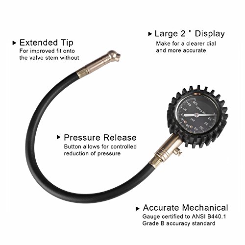 High-precision Tire Pressure Gauge (60-100 PSI) ,Premium Braided Hose, Solid Brass Hardware, Best For Any Heavy Duty Car, Truck, Motorcycle, RV and so on (Gold, 100psi)