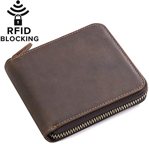 Fenarzo Men's RFID Blocking Zip Around Leather Wallet (A, Brown-B)