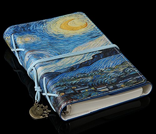 Vintage artificial leather writing journal,refillable diary notebook,for men/women /girls/travelers/bloggers,cook book,classic daily use gifts by valery (A6-StarryNight-Lined)