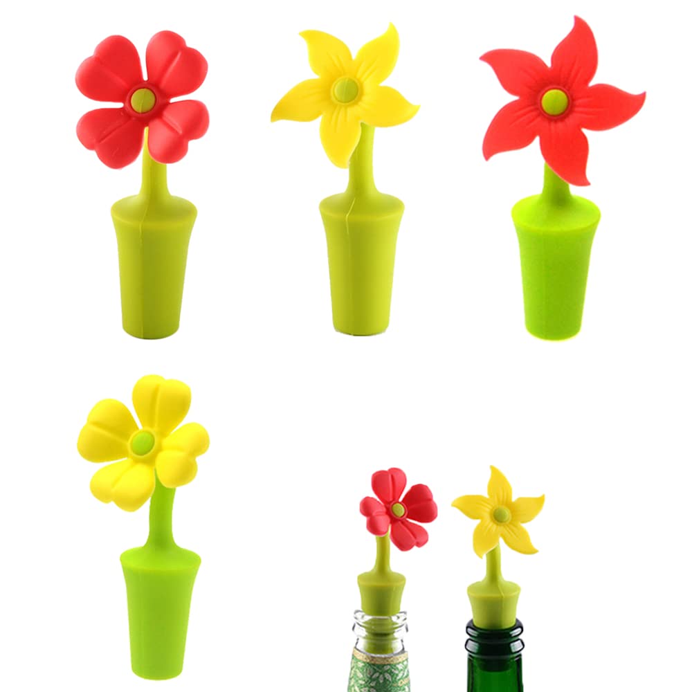 4 PCS Silicone Flower Wine Stopper Reusable Wine Bottle Stoppers Creative Wine Bottle Caps for Wine Beer Champagne Soda Bottle Beverage Kitchen Gadgets