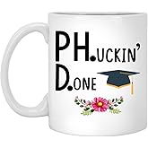 GreenStar Gifts Phd Graduation Gift Done Phd Gift Idea Black Mug For Women And Men Doctor Graduate Scientist Grad Student 11oz, White, 2UM16MKUQR