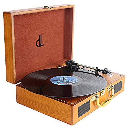 Record Player,DLITIME 3-Speed Vinyl Turntable Built-in 1W Speakers, RCA/PC Encoding/AUX/Headphone Jack/DC Radio Player