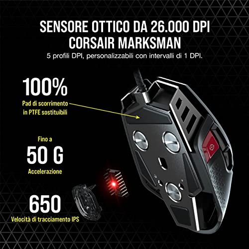 M65 RGB ULTRA Rev 2.0, mouse gaming FPS regolabile, Nero