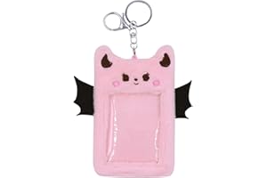 CAVIOTESS Fuzzy Plush Kpop Photocard Holder with Keychain, Cute Animal Wings Photo Sleeve Bank ID Credit Card Holder Stationery