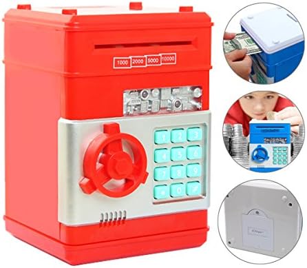 Eflar Code Electronic Money Bank,Mini ATM Coin Saving Banks,Coin Saving Boxes,Toys Gifts Birthday Gifts ATM Bank for Kids - Red