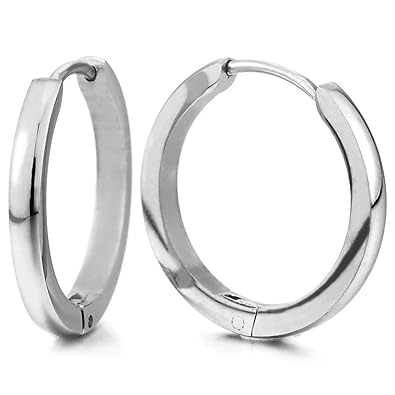 Paar Edelstahl Glatte Creolen für Herren Damen, Edelstahl Huggie Ohr Manschette Ohrringe