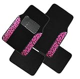 Two Tone 4 Piece Animal Print Floor Mats (Pink and Black Leopard)