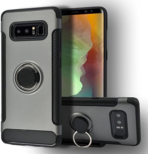 Galaxy Note 8 Case [Jimmy Bumper Series] Ring Holder Kickstand Function [360 Degree Rotating Ring ] Grip Case Ultra Slim Thin Hard, compatible with car mount Samsung galaxy Note 8 Cover (Grey)