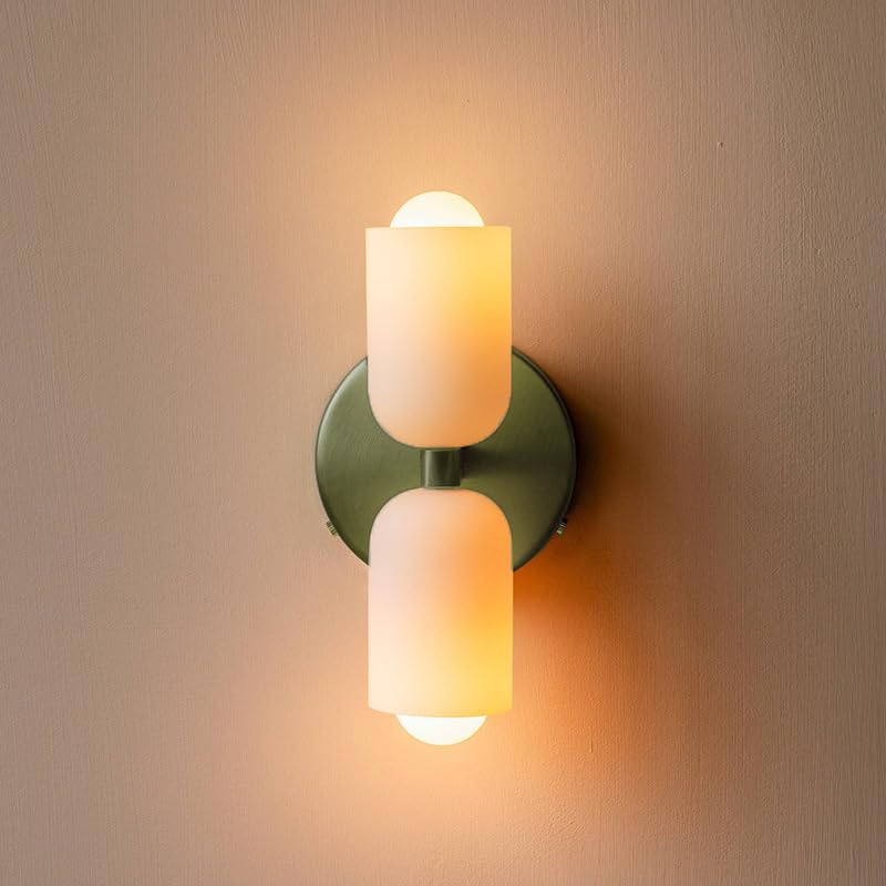 Photo 1 of Led bulb wall lights,vintage French wall sconces with white glass shade,colourful metal wall lighting,wall lamp for bedroom,reading,study,bedside,hallway,living room,entryway (Hardwire) (Green)