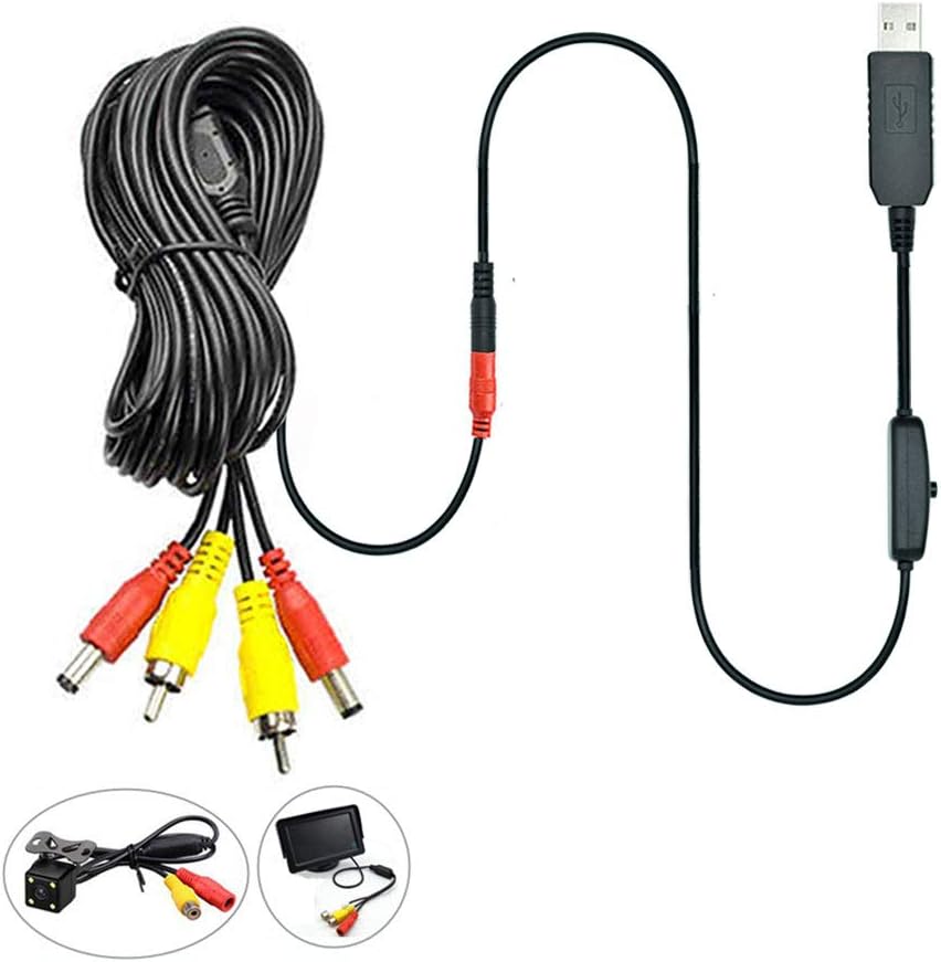 REARMASTER 12V USB Power Supply Kit for Car Rear View Camera and Monitor with RCA Connection
