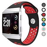 Meifox Compatible with Fitbit Ionic Bands,Soft Silicone Replacement Strap Accessory Breathable Wristbands for Fitbit Ionic Smart Watch (Black Red, Large)