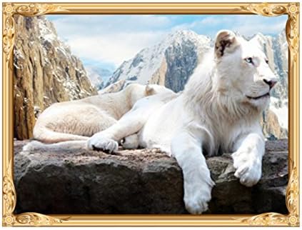 HogarTech DIY 5D Diamond Painting Kits,Full Crystals Embroidery Rhinestone Painting Craft Wall Decor 12x16 inch with tool kits- White Lion