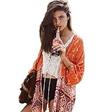 Lookatool Women Boho National Printed Chiffon Shawl Kimono Cardigan Tops Blouse