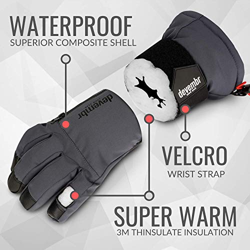 Ski Gloves Men&Women,devembr Snowboard Gloves 3M Thinsulate Insulation(Gray,M)