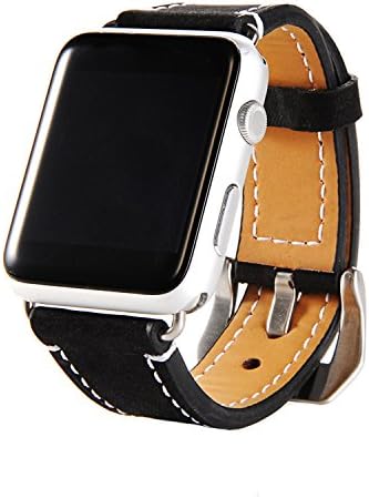 Smart Watch Replacement Band for Apple Watch Band Series 1 and Series 2,Asprall Genuine Leather handmade iWatch Band,Frosted Style Watch Strap (Black - 42mm)