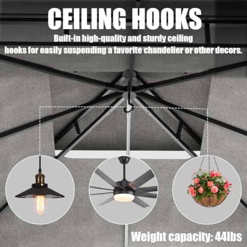 JUNKAI 8x8 Patio Gazebo with Double Roof, Mosquito Netting, Waterproof & UV Protection Outdoor Canopy Tent image 11