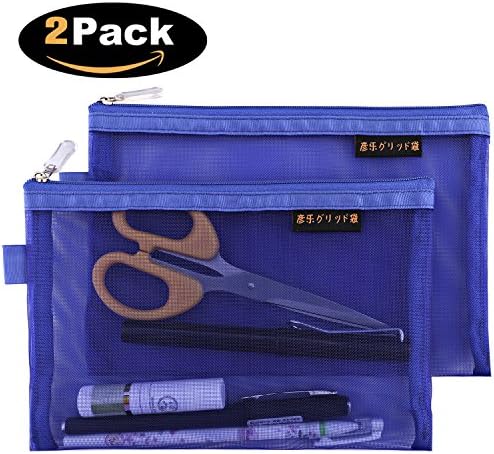 Mesh Zipper Bags pencil case pen bag Pencil Bags cosmetic bag Makeup Bags Cosmetic Pouch Cosmetic Case storage bag buggy bag Multi pocket(Blue)