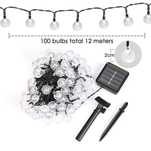 Mitening Led-lichtsnoer op zonne-energie, 12M 100LED 8Modi Lichtketting IP65 Waterdicht Gloeilamp Met Lichtsensor… - Afbeelding 8