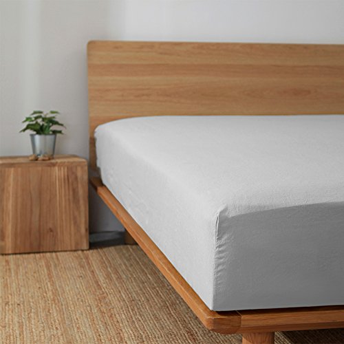 King Linens 100% Linen Fitted Sheet Solid Color Stone Washed Simple Soft Farmhouse (Queen, Grey)