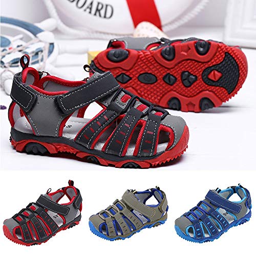 Boys Girls Breathable Athletic Sandals,ONLY TOP Summer Sport Sandals Beach Water Closed-Toe Outdoor Athletic Shoes Grey
