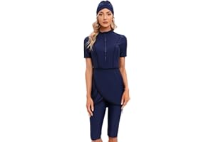 FYMNSI Muslim Swimsuits for Women Modest Full Cover Swimwear Short Burkini Top Pants Hijab Islamic Swimsuit 3Pcs Rashguard