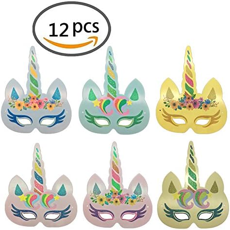 KWJOY Rainbow Unicorn Paper Masks for Kids Boys Girls Birthday Unicorn Party Favors 12 PCS