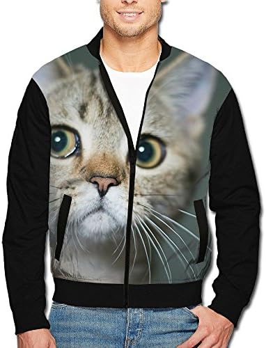 Men Cute Cat Kitten Casual Sport Zip Outerwear Jacket