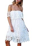 Simplee Apparel Women's Bohemian Slash Neck Off Shoulder Floral Lace Midi Dress