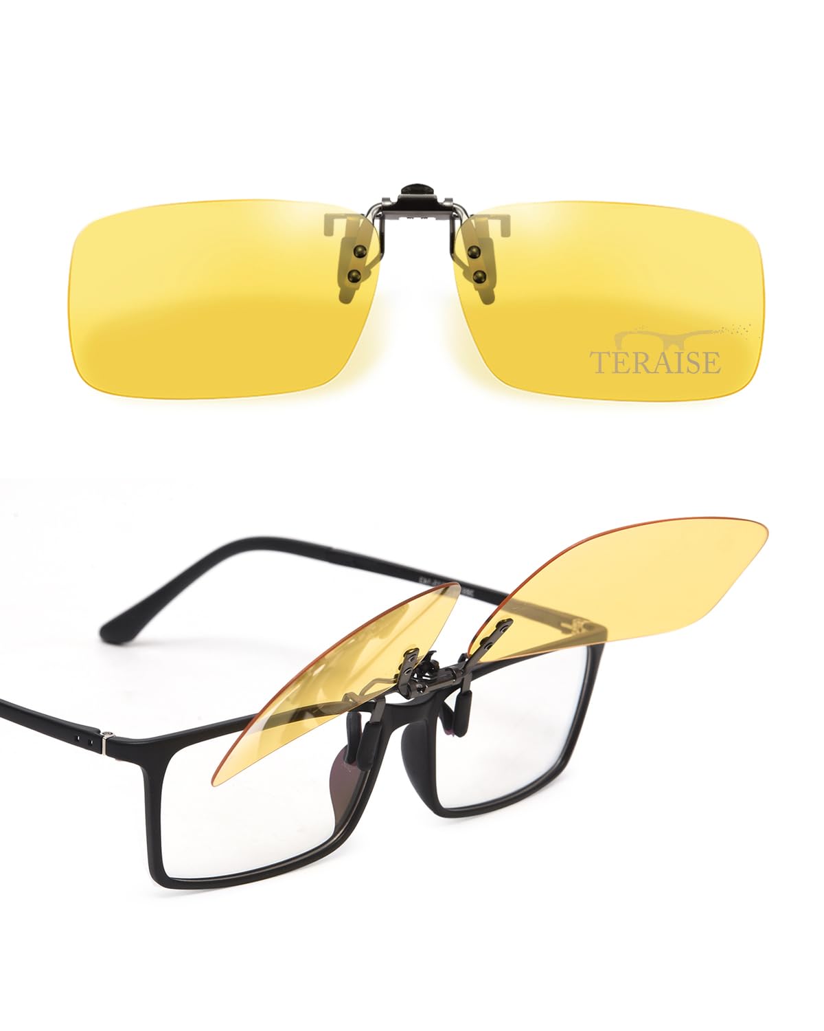 TERAISE Polarized Night Vision Clip on Sunglasses Over Prescription Glasses Anti-Glare UV400 (Yellow-upgrade flip)