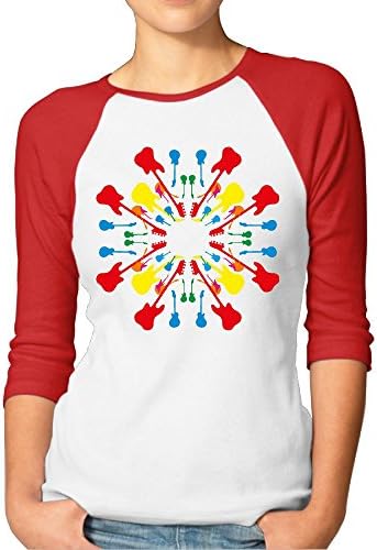JTCY Mix Round Color Guitar Women's 3/4 Sleeve Jersey Shirt Baseball Tee Raglan T-Shirts XXL Red