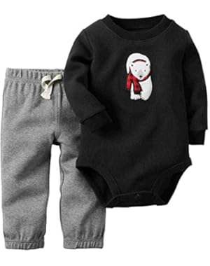 Carters Infant Boys 2 PC Outfit Polar Bear Black Creeper & Gray Sweatpants